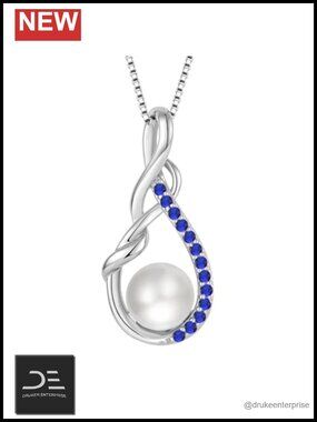 925 Sterling Silver Freshwater Pearl Infinity Pendant Necklace with CZ Stones